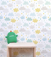 SMILE IT'S RAINING - Papier peint enfant - Motif nuages et gouttes